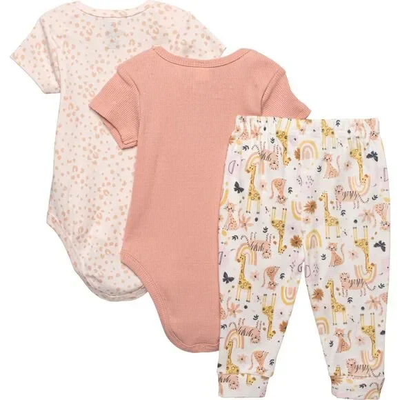 Chick Pea Infant Girls Baby Bodysuit and Joggers Set - 3-Piece, Short Sleeve 3M - Picture 2 of 2